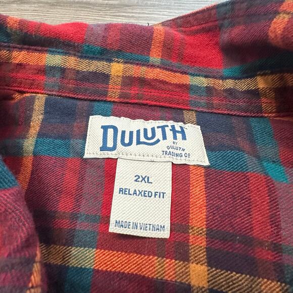 Duluth‎ Trading Flannel Tartan Plaid Red Mens 2XL Relaxed Fit Button Down Shirt - Picture 4 of 9